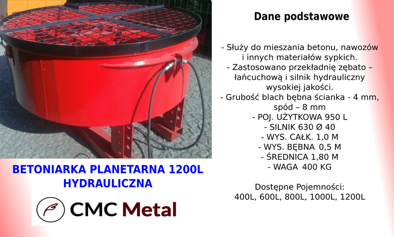 betoniarka planetarna hydrauliczna